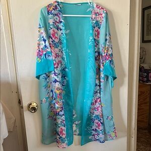 Floral Teal Kimono Jacket coverup
